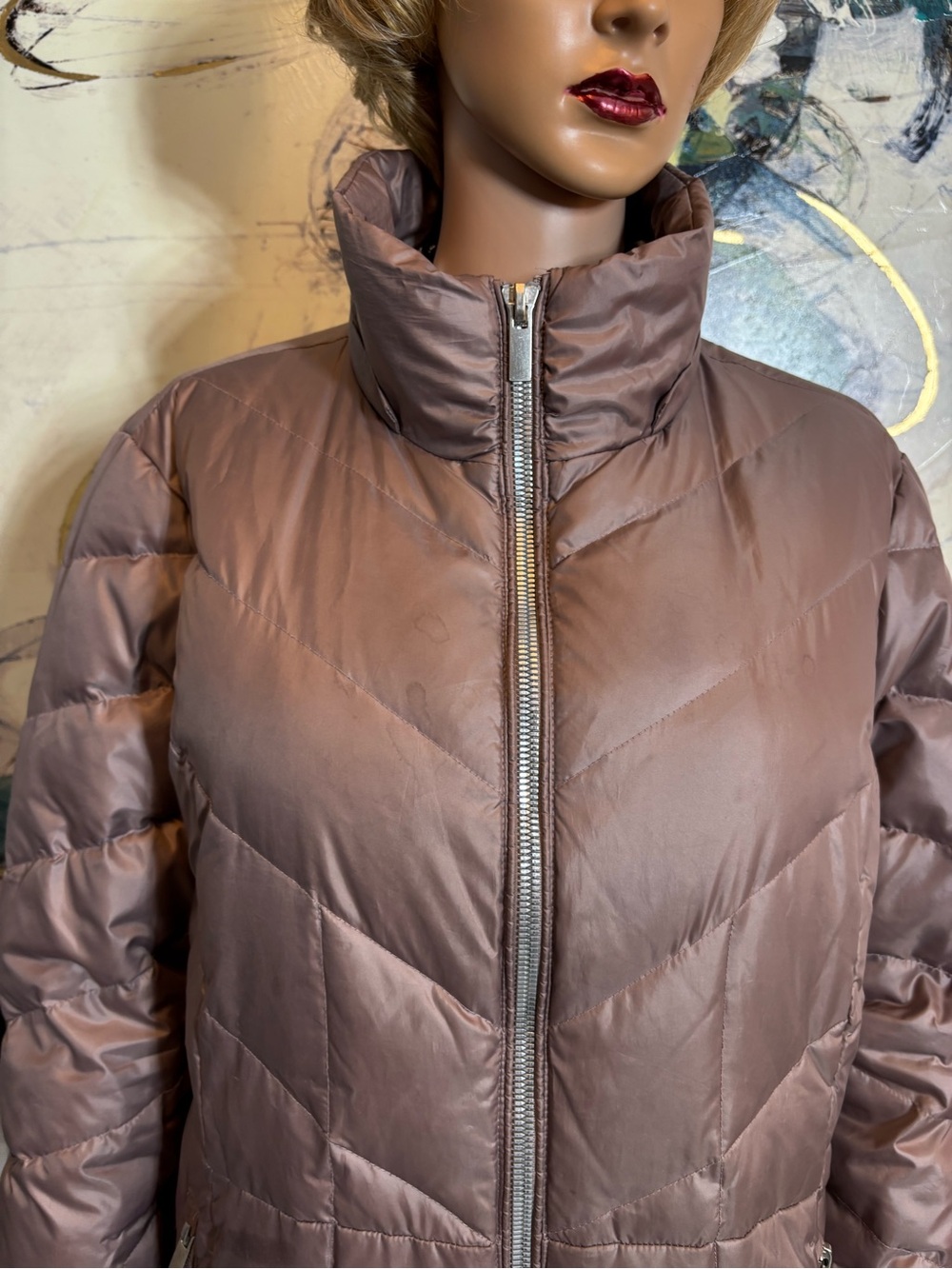 Long Quilted Puffer Coat in Light Taupe - Womens - Picture 4 of 15